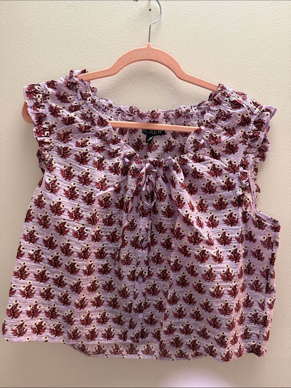 NWT J. Crew Lavender Pink Floral Ruffle Sleeve Blouse
